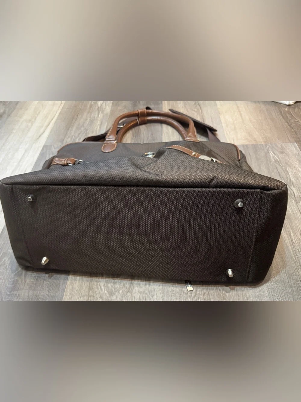 Chaps Brown Unisex Travel Tote Bag with Leather Trim